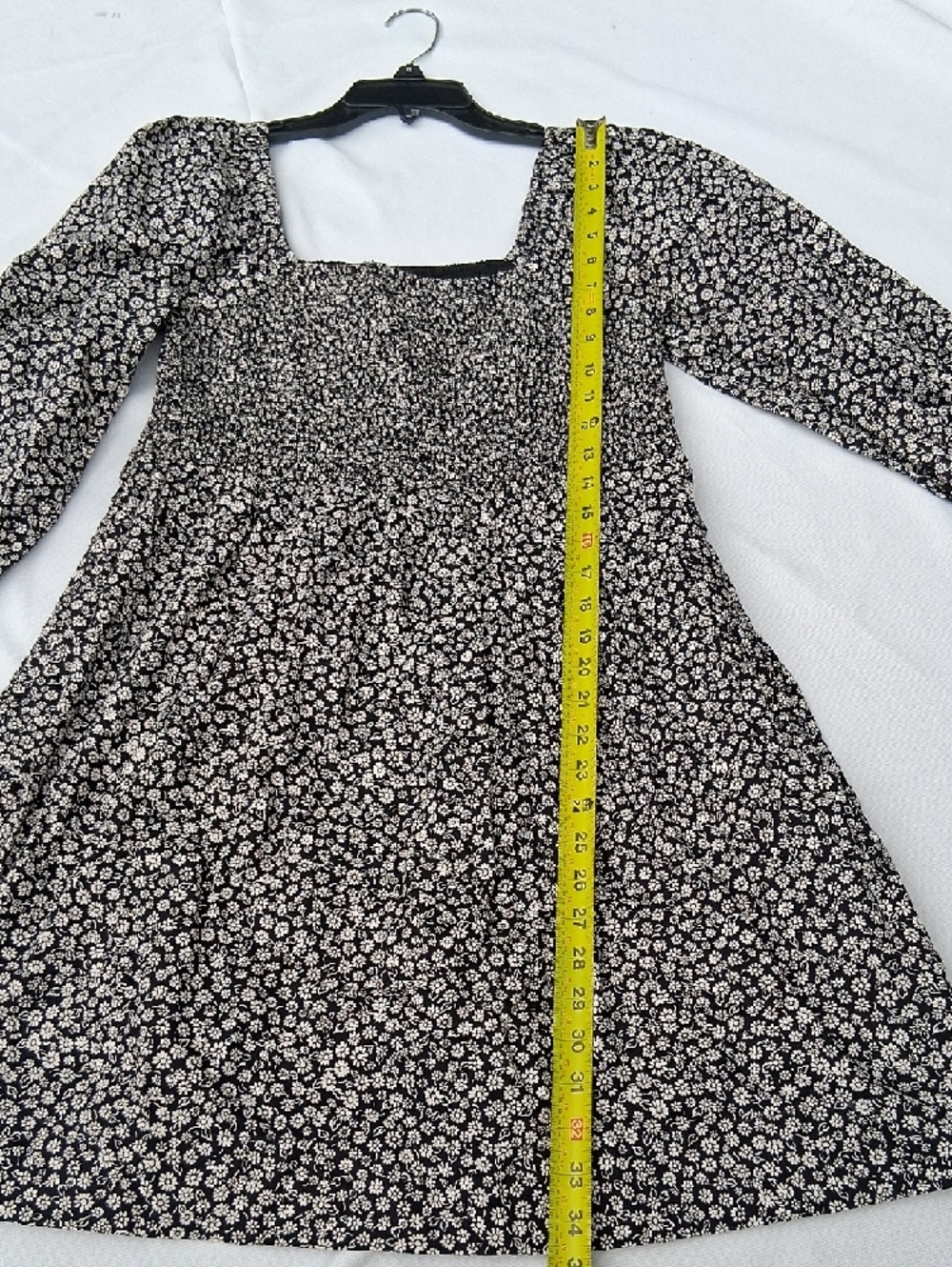 Madewell Black Floral Smocked Square-Neck Mini Dress - Picture 9 of 14